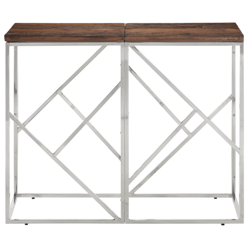 Mesa Consola Acero Inoxidable Madera Maciza Traviesa Plateado_0