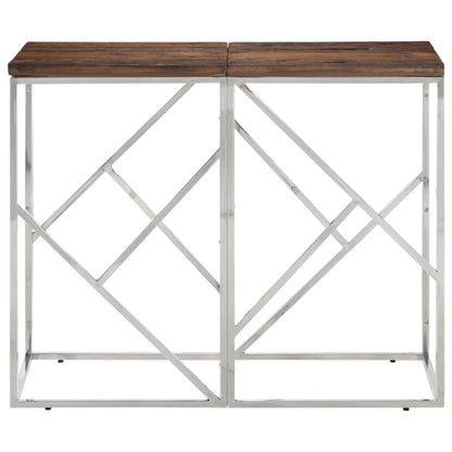 Mesa Consola Acero Inoxidable Madera Maciza Traviesa Plateado_0