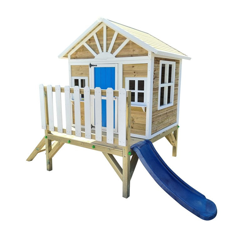 Casita Infantil De Madera Por Paneles Masgames Visby Elevada 60 Cm Rosa.