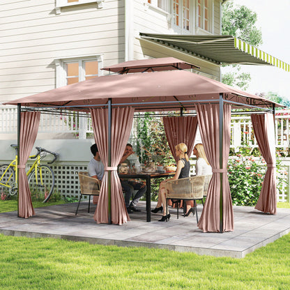 Outsunny Cenador De Jardín 3x4 M Con Paredes Laterales Doble Techo Caqui_1