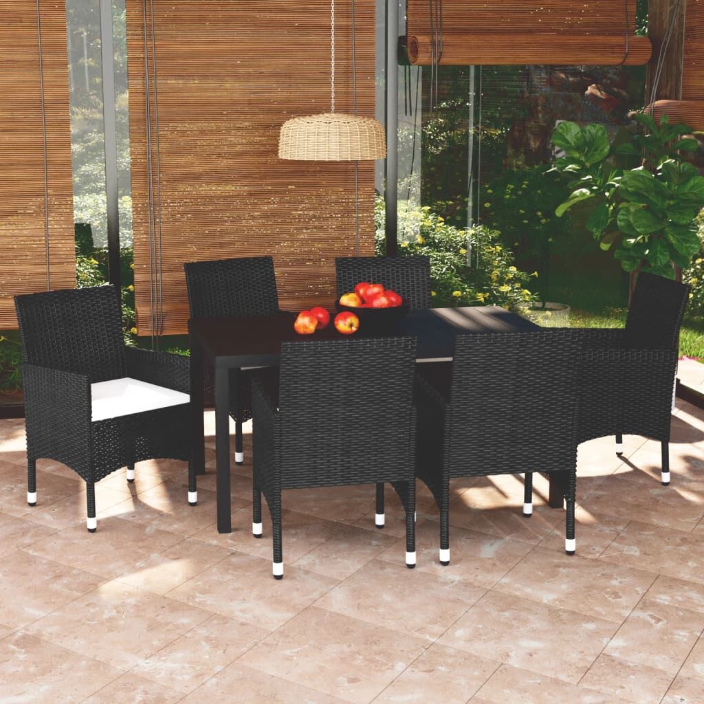 Vidaxl Set De Comedor De Jardín 7 Pzas Y Cojines Ratán Sintético Negro_1