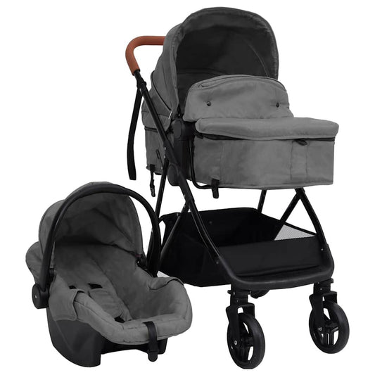 Vidaxl Cochecito De Bebé 3 En 1 De Acero Gris Claro Y Negro_0