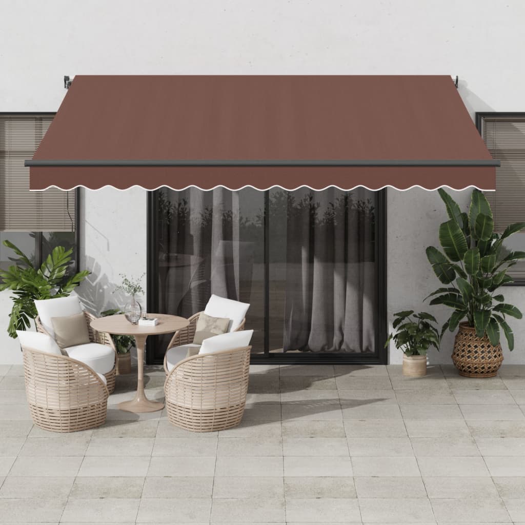 Toldo Retráctil Manual Con Luces Led Marrón 400x350 Cm_1