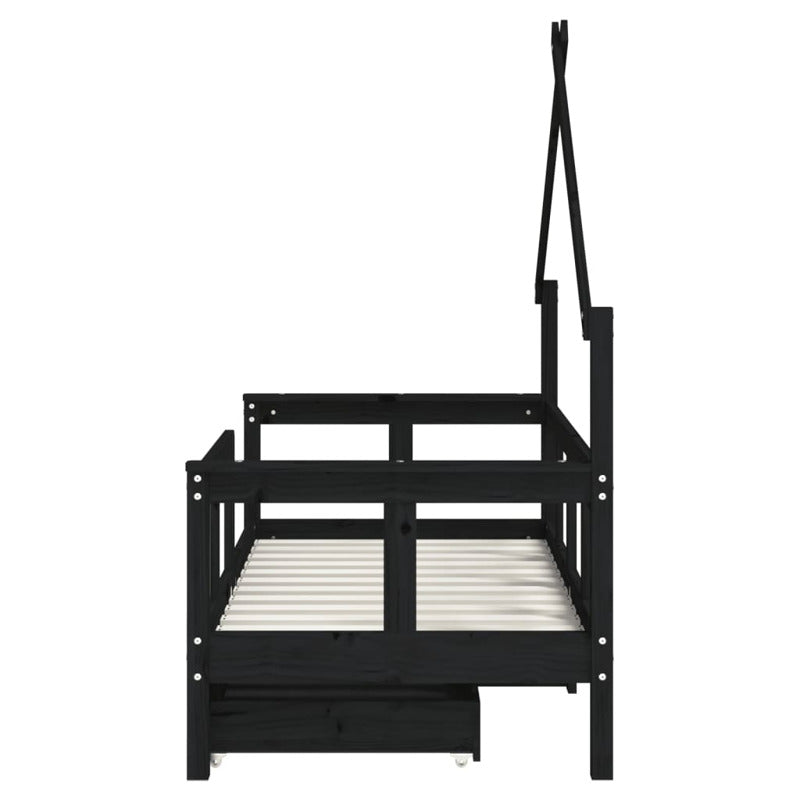 Vidaxl Estructura De Cama Niños Con Cajones Madera Pino Negro 70x140cm_5