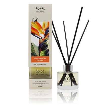 Sys Aromas Ambientador Mikado Frutos Silvestres y Mango Botanical - Sin Alcohol - Larga Duración - 100 Ml con 5 Varillas_1