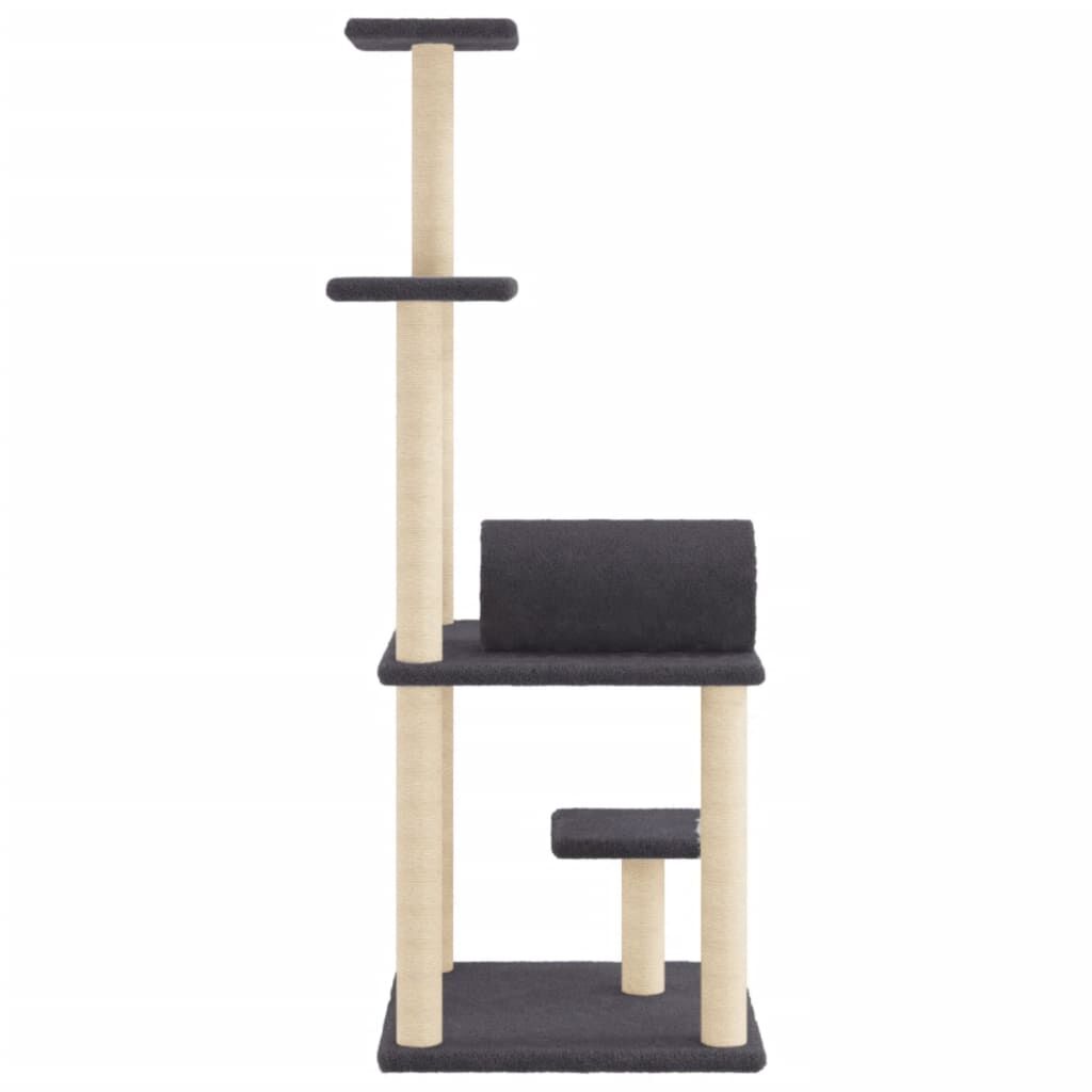 Vidaxl Rascador Para Gatos Con Postes De Sisal Gris Oscuro 136 Cm_4