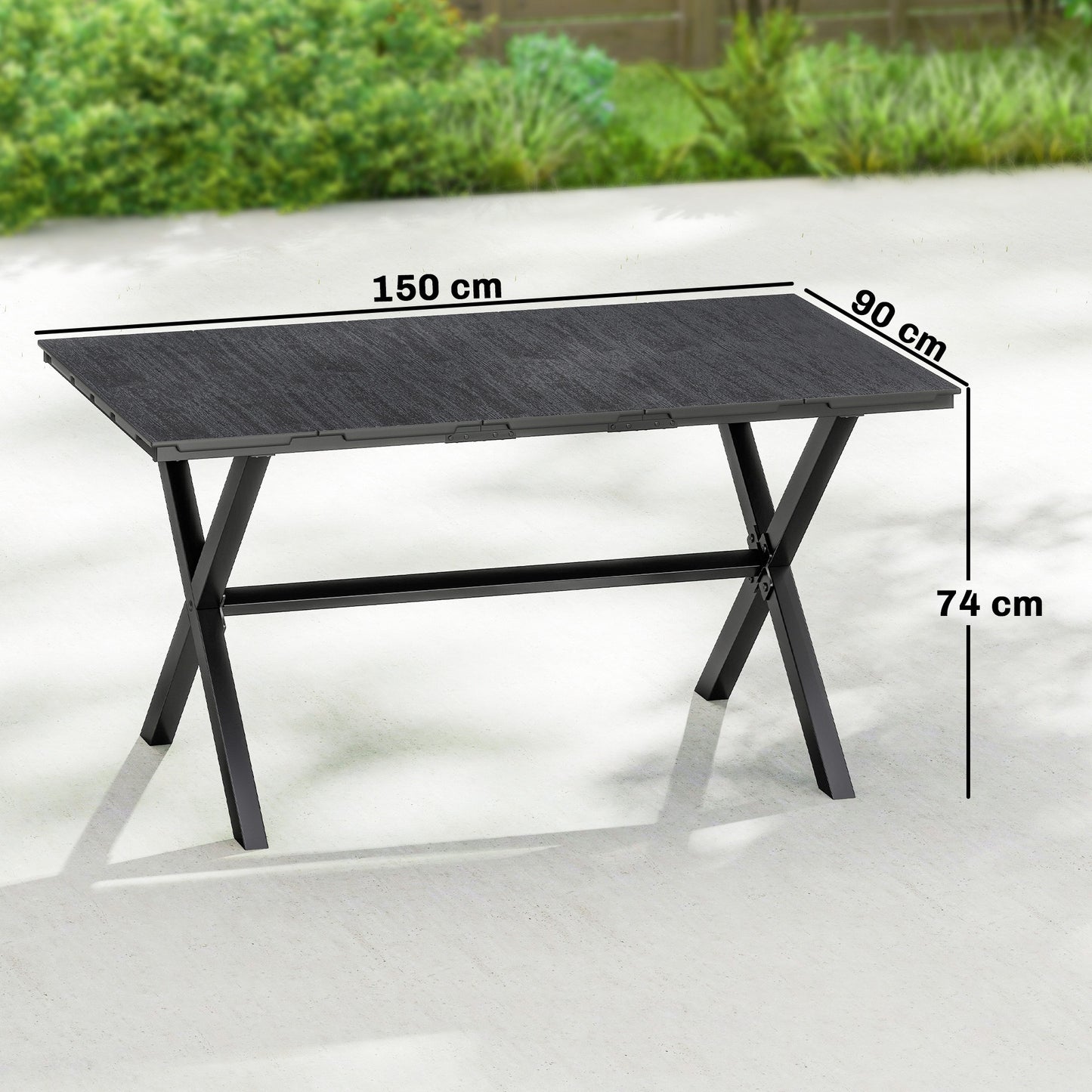Outsunny Mesa De Comedor De Jardín Rectangular Con Encimera De Hdpe Negro_2
