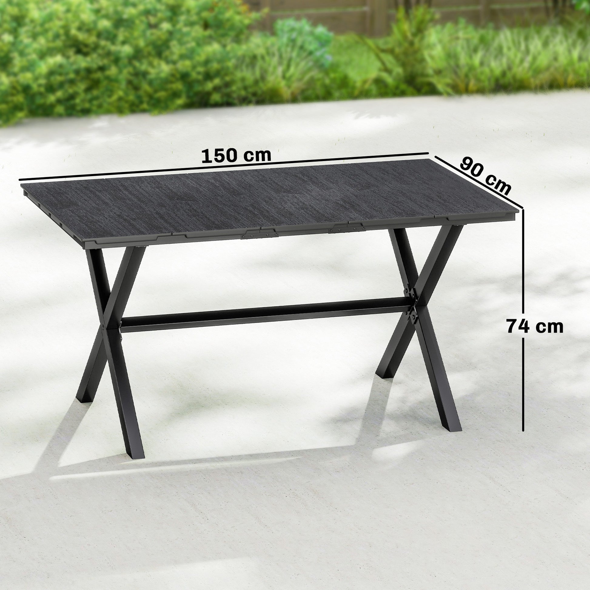 Outsunny Mesa De Comedor De Jardín Rectangular Con Encimera De Hdpe Negro_2