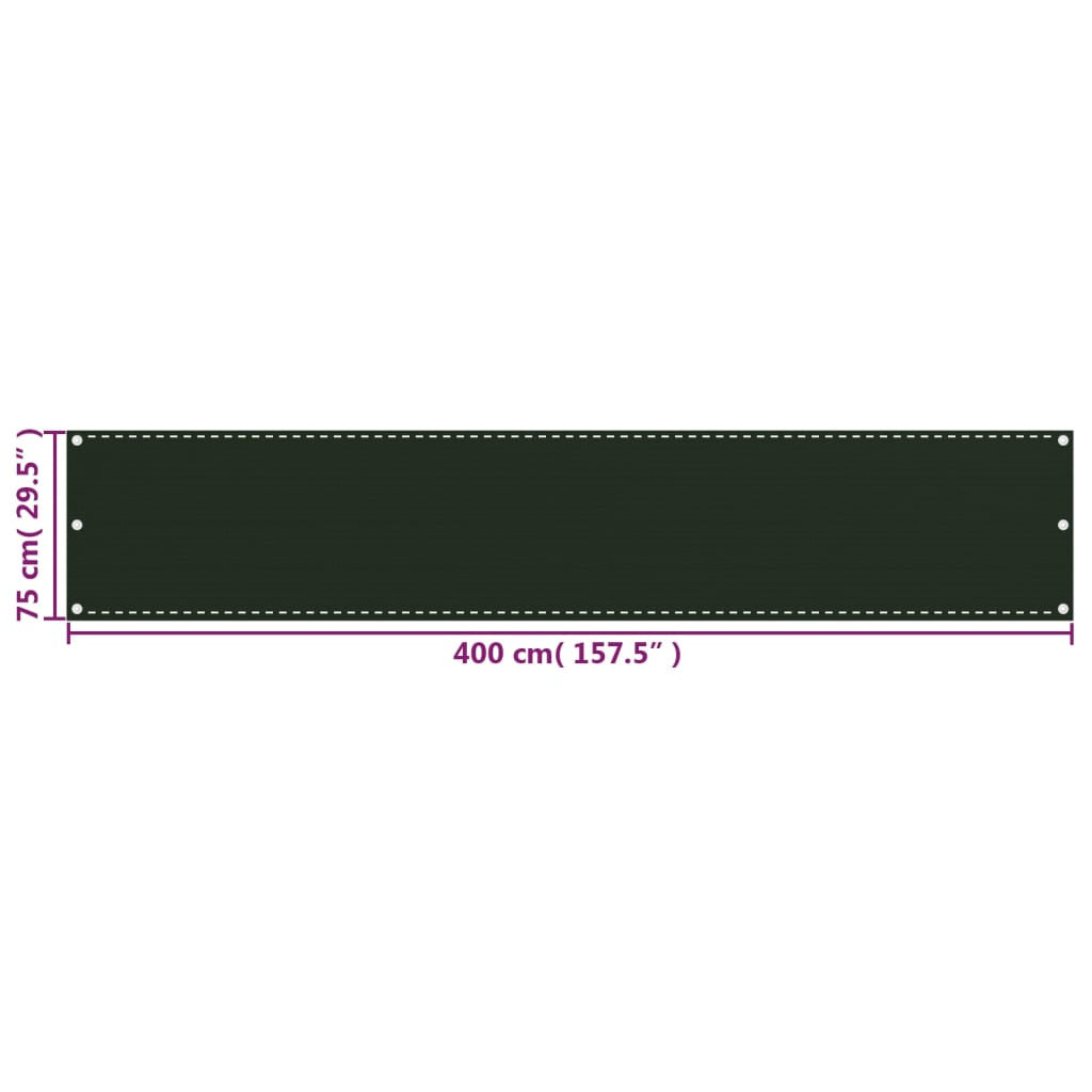 Vidaxl Toldo Para Balcón Hdpe Verde Oscuro 75x400 Cm_4