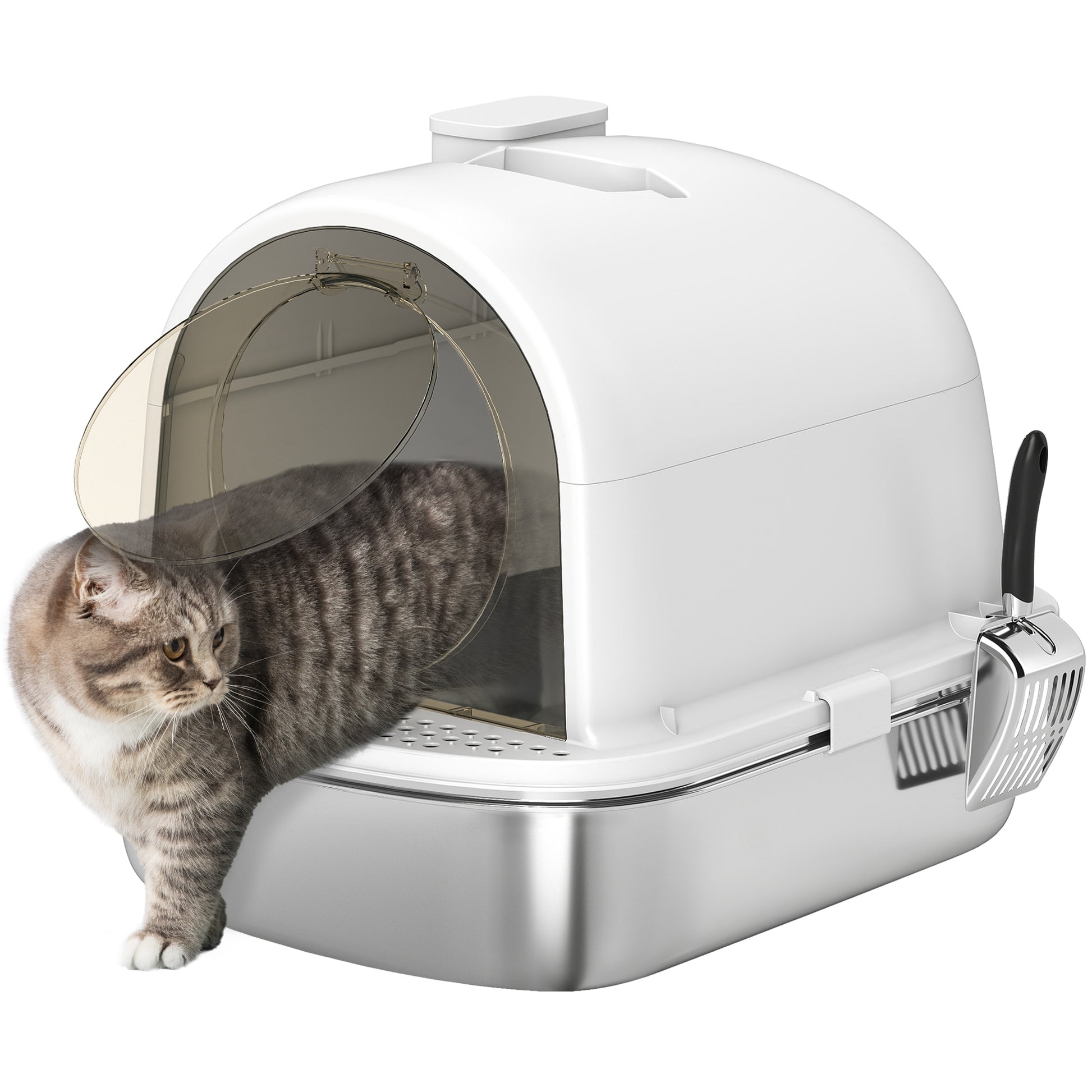 Pawhut Arenero Para Gatos De Acero Inoxidable Con Cubierto Bolsa Desodorizante_0