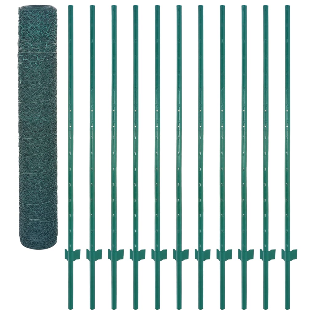 Valla De Malla De Alambre Con Postes De Acero 25x1,5 M Verde / Vetonek_2