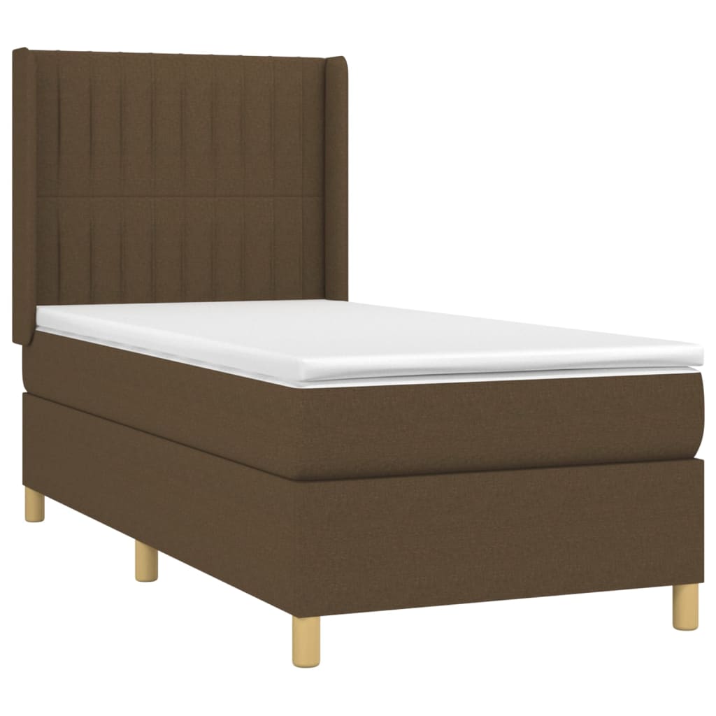 Cama Box Spring Colchón Y Luces Led Tela Marrón Oscuro 90x200cm / Vetonek_2