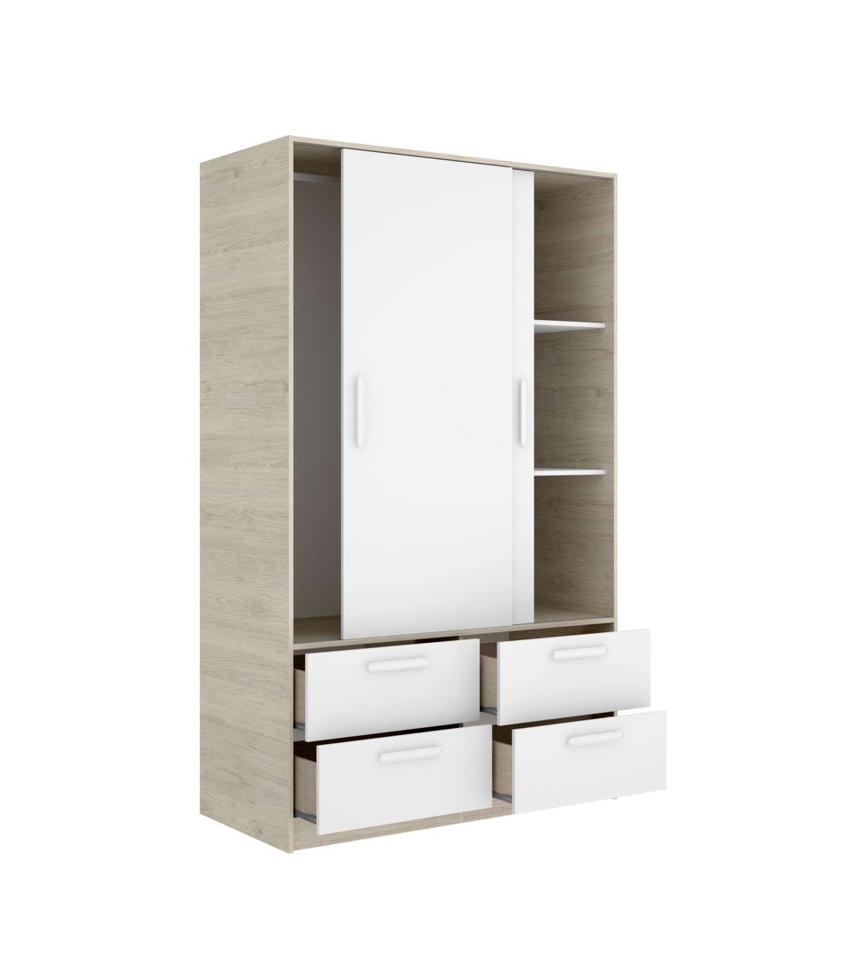 Armario Puertas Correderas Celia Acabado Blanco/natural, 204 Cm(alto)120 Cm(ancho)65 Cm(la_3