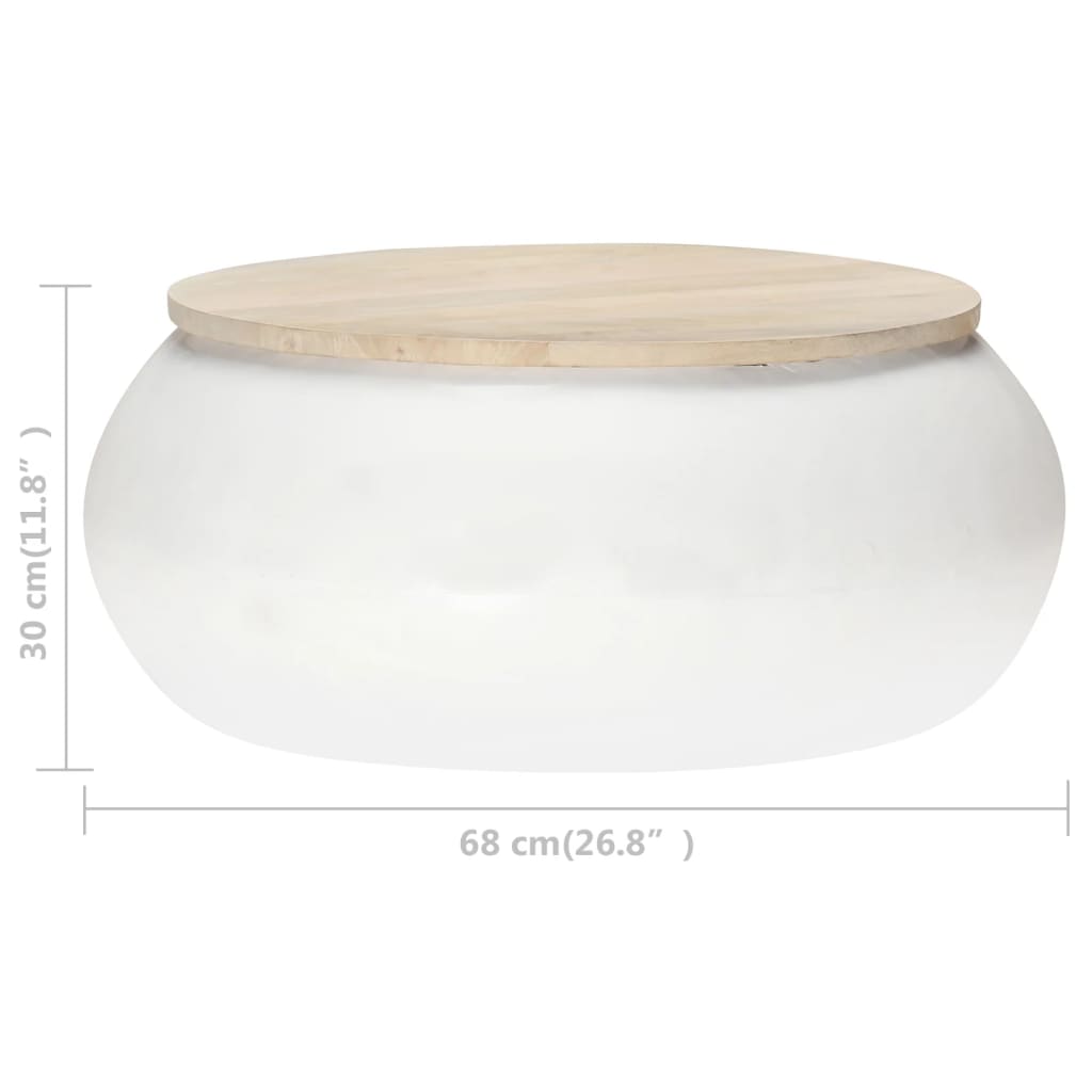 Mesa De Centro De Madera Maciza De Mango Blanca 68x68x30 Cm_3