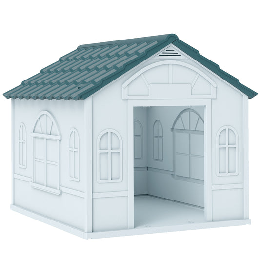 Pawhut Caseta Para Perros Para Exterior 65x75,7x63 Cm Azul Verdoso Y Blanco_0