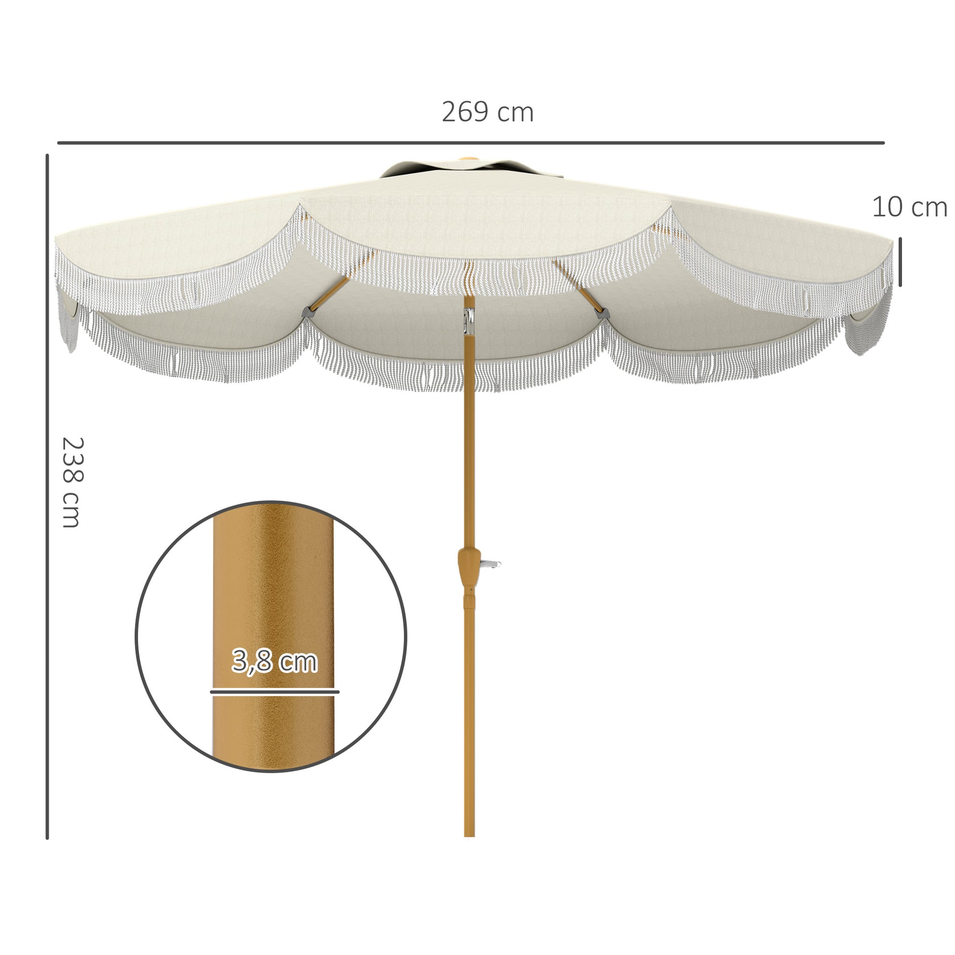 Outsunny Sombrilla Terraza Exterior Ø269 Cm Con Ángulo Ajustable Beige_2