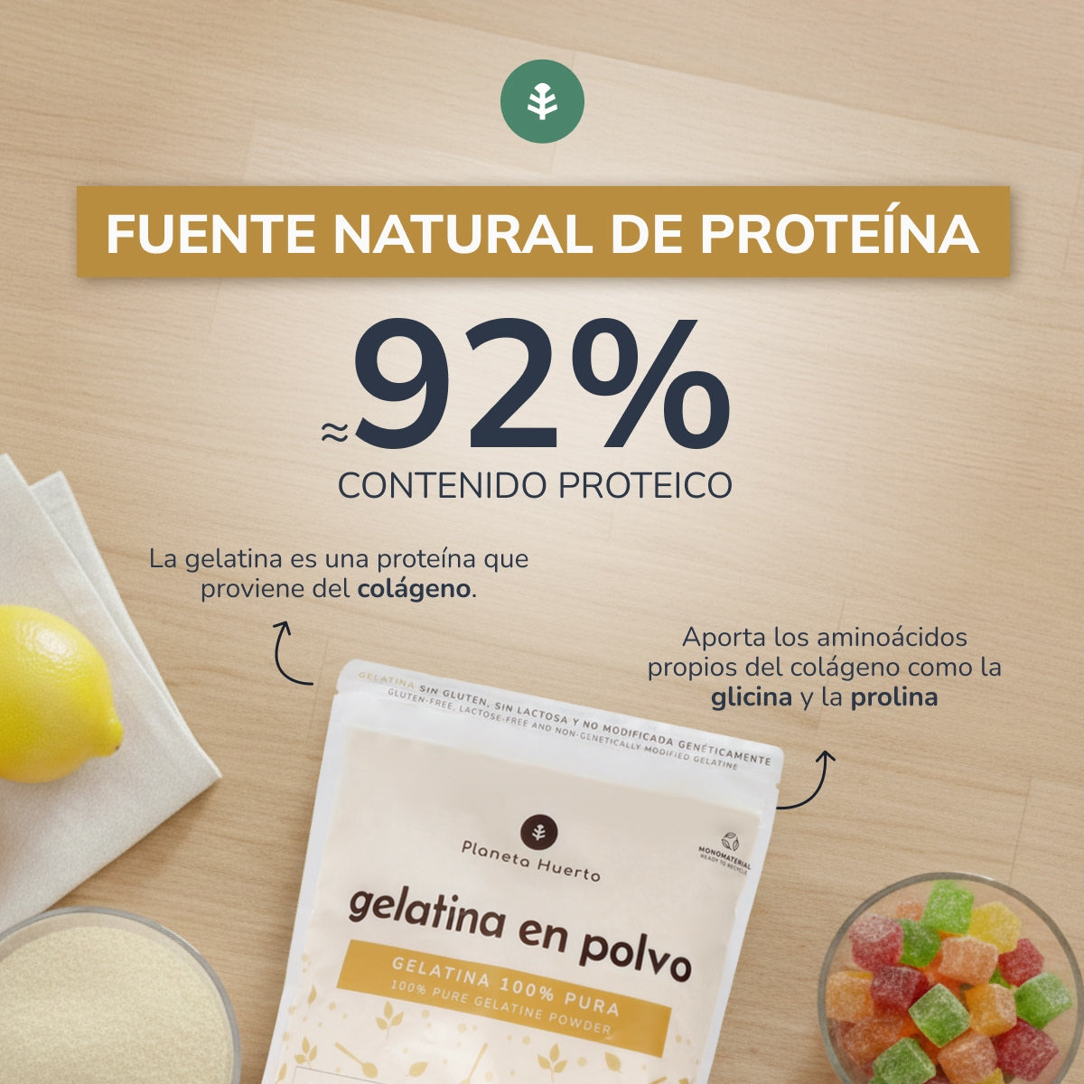 Pack 2x Gelatina neutra en polvo fuente de colágeno Planeta Huerto 1 Kg
