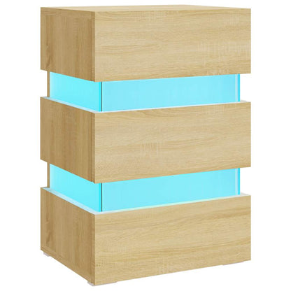 Mesita De Noche Luz Led Madera De Ingeniería Sonoma 45x35x67 Cm_0