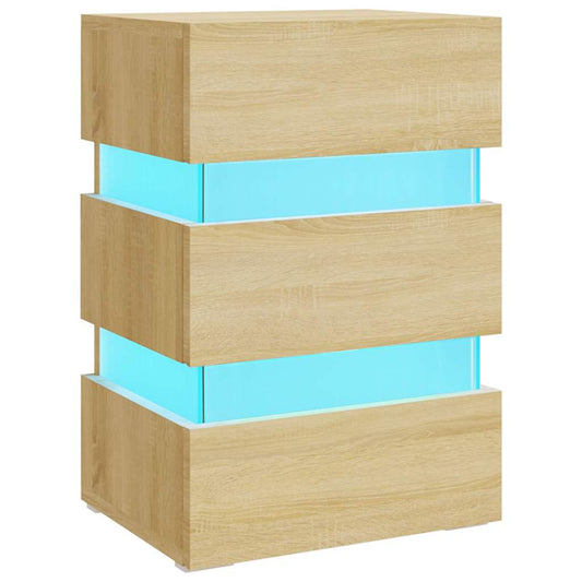 Mesita De Noche Luz Led Madera De Ingeniería Sonoma 45x35x67 Cm_0