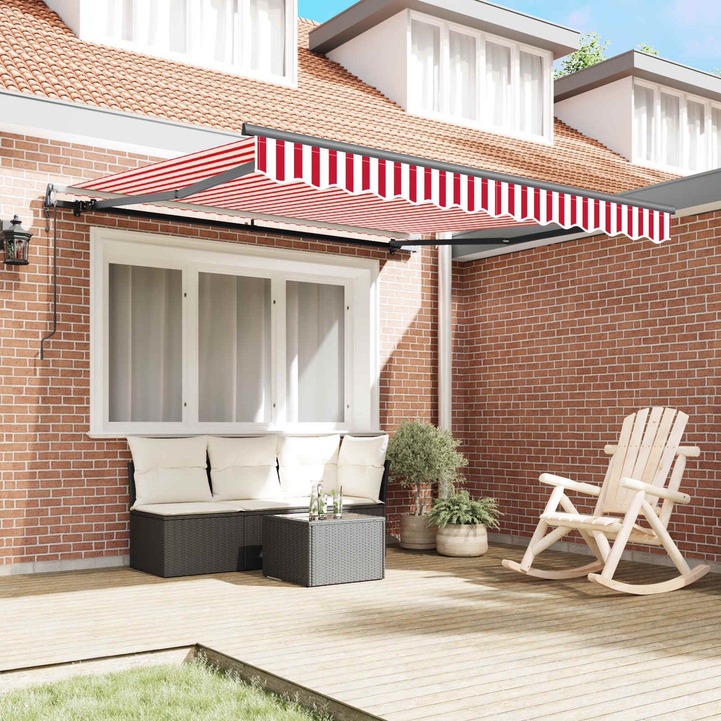 Toldo Retráctil Rojo Y Blanco 300 X 250 Cm Tela Y Aluminio_2
