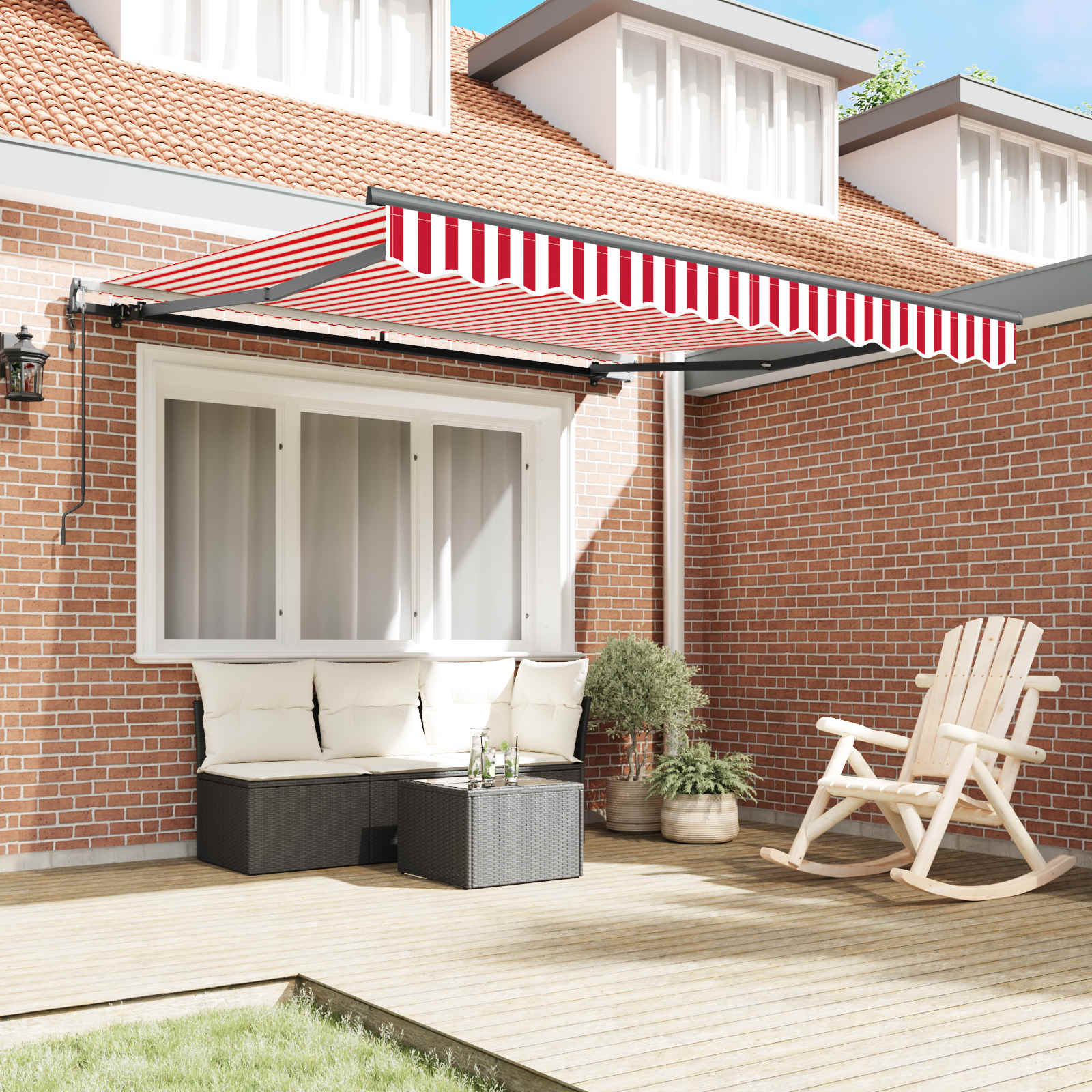 Toldo Retráctil Rojo Y Blanco 300 X 250 Cm Tela Y Aluminio_2