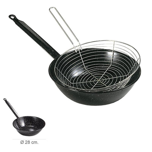 Sarten Esmaltada Con Mango Ø 28 Cm. Con Cestillo Freir