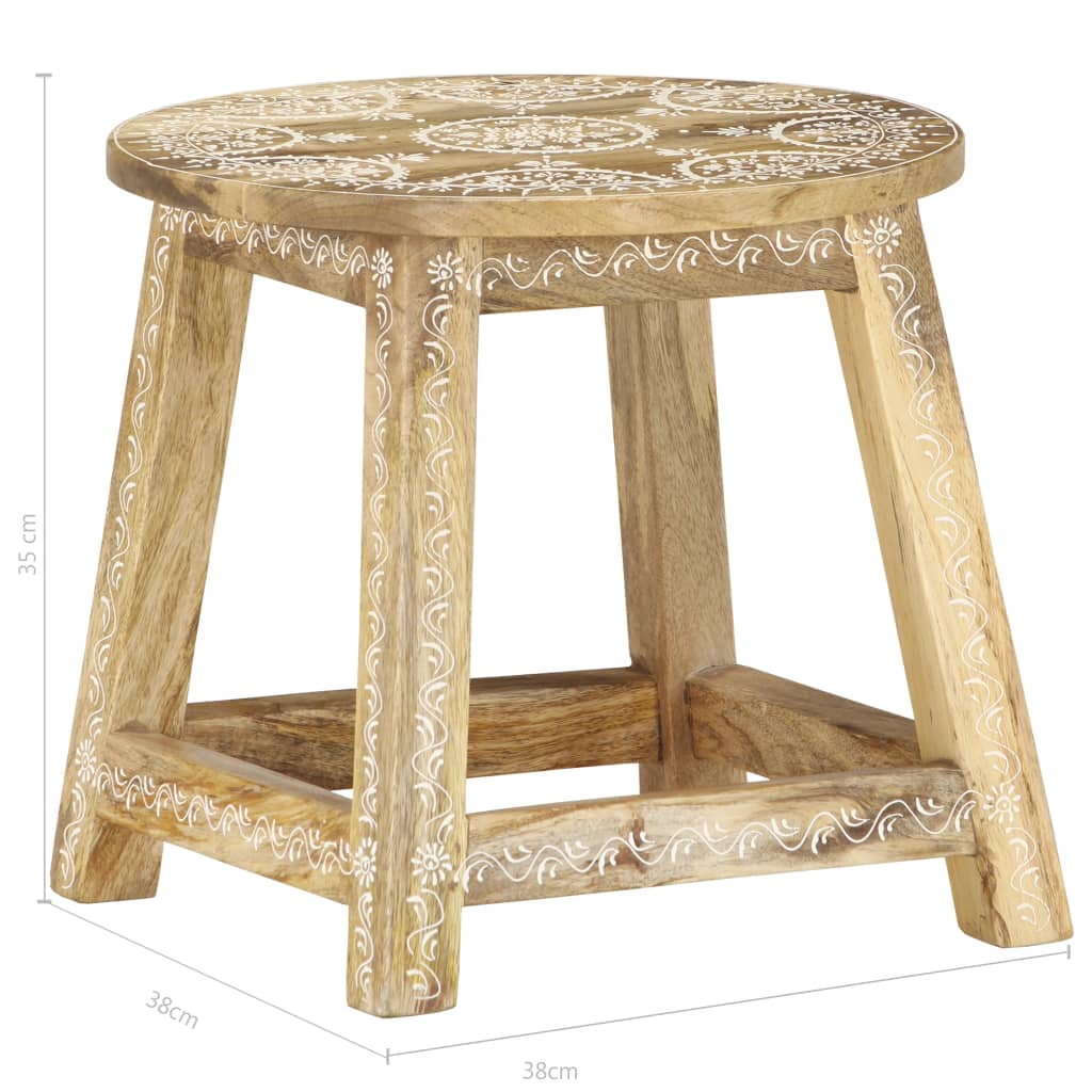 Taburete Pintado A Mano Madera Maciza De Mango 38x38x35 Cm_3