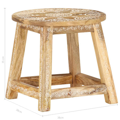 Taburete Pintado A Mano Madera Maciza De Mango 38x38x35 Cm_3
