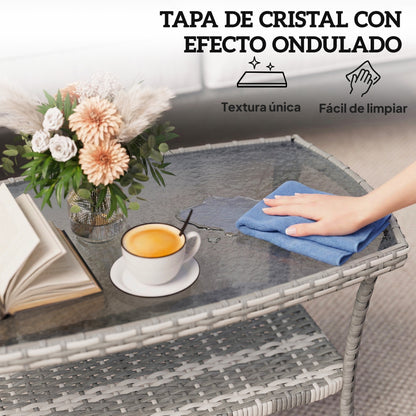 Outsunny Mesa De Jardín Exterior Rectangular De Ratán Con Estante Gris Oscuro_5