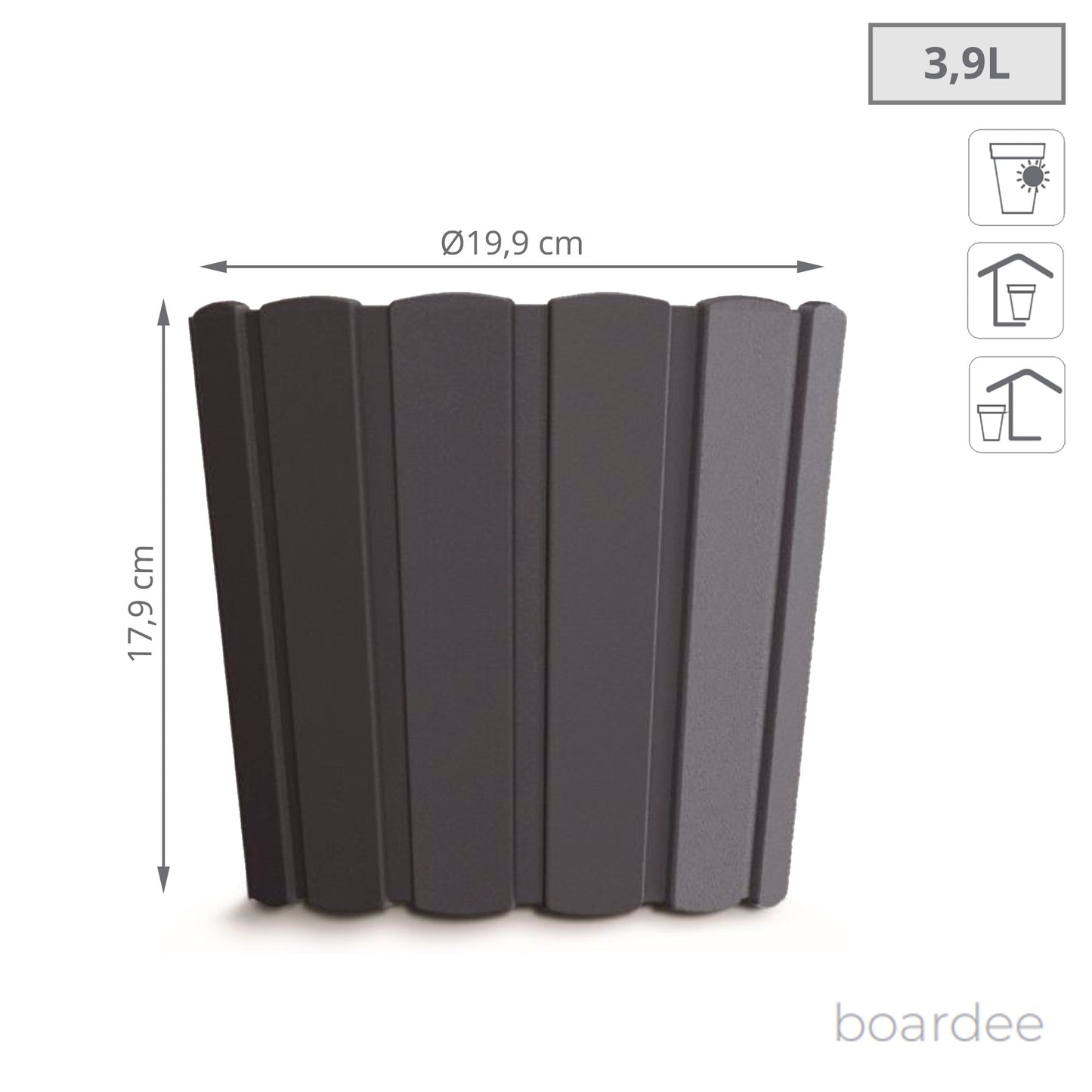 Maceta Boardee Basic 3,9l., Dimensiones (mm) 199x199x179, Color Antracita_2