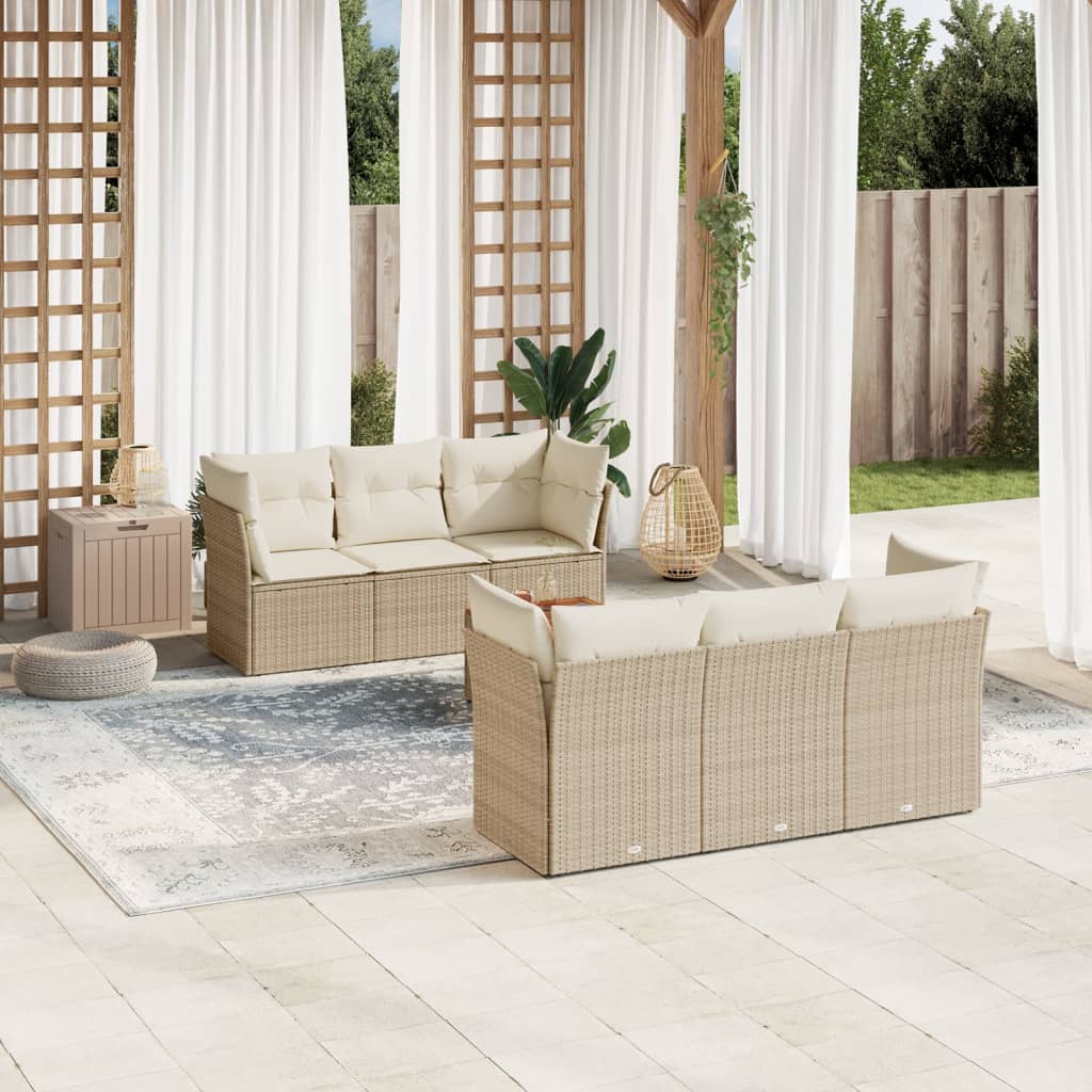 Set Sofás De Jardín 7 Piezas Y Cojines Ratán Sintético Beige / Vetonek_1