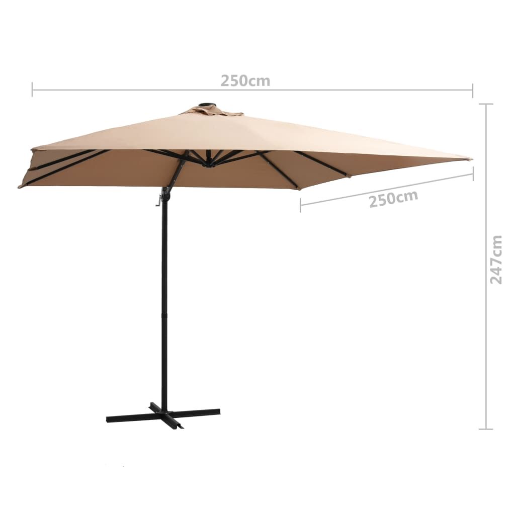 Vidaxl Sombrilla Voladiza Jardín Led Palo De Acero Taupe 250x250 Cm_2