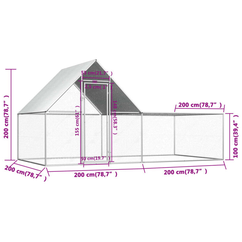 Vidaxl Gallinero Acero Galvanizado 4x2x2 M_5