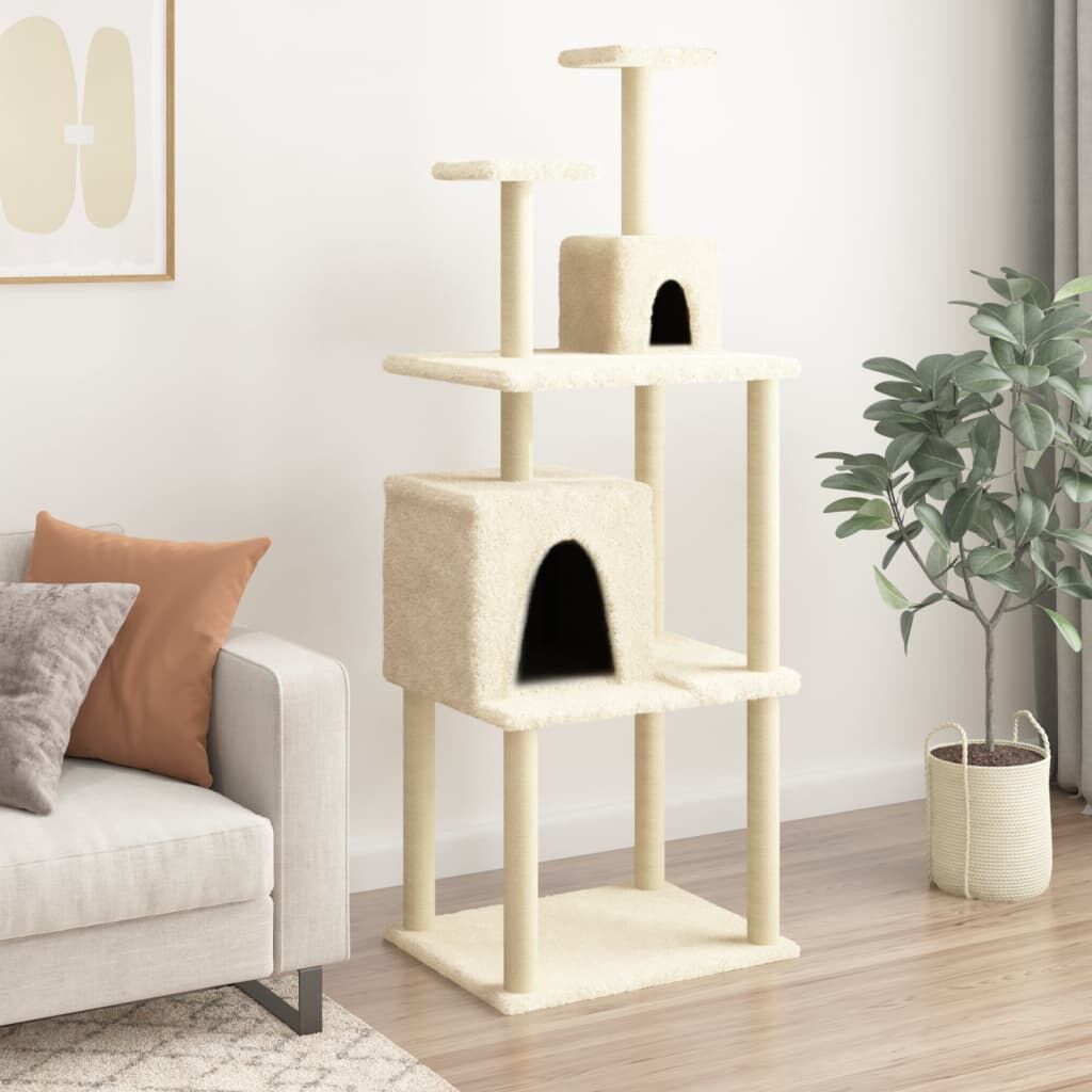Vidaxl Rascador Para Gatos Con Postes De Sisal Color Crema 167 Cm_1