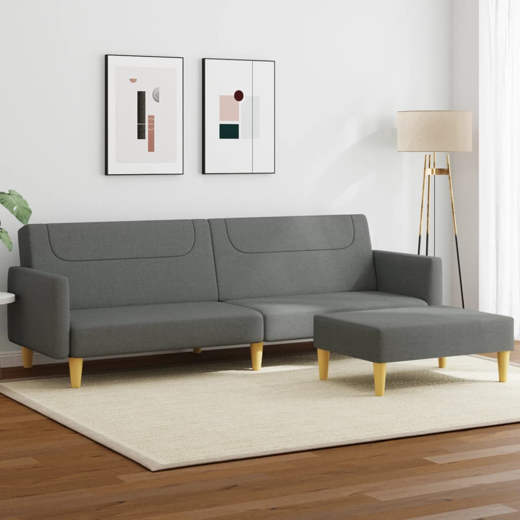 Sofá Cama De 2 Plazas Con Taburete Tela Gris Oscuro / Vetonek_3
