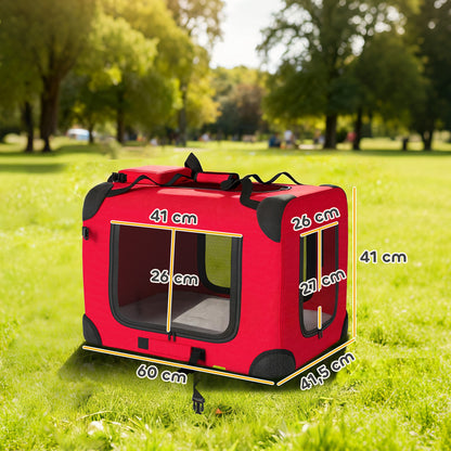 Pawhut Transportín Perro Gato Plegable 60x41,5x41 Cm Con Puertas Cojín Rojo_2