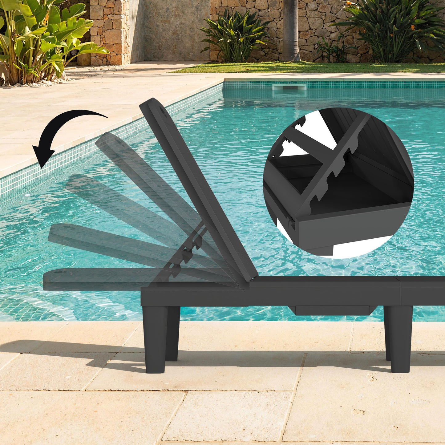 Outsunny Set De 2 Tumbonas De Jardín Exterior Reclinables Bandeja Lateral Negro_4