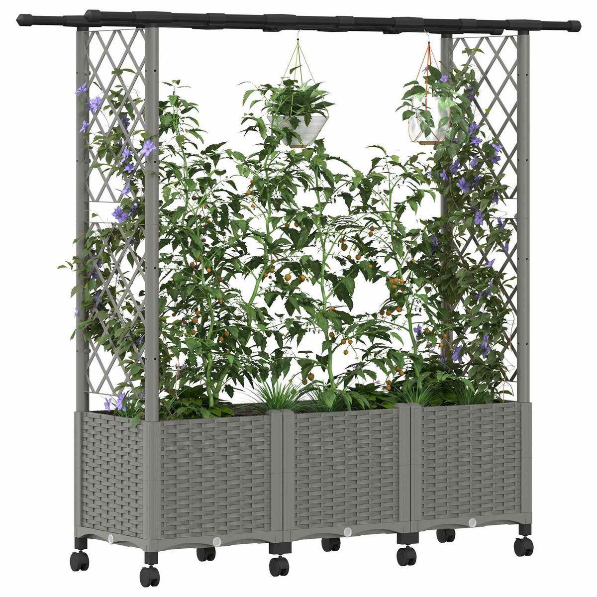 Cama Elevada Con Trellis Y Techo Gris Claro 162,5 X 40 X 142 Cm_2