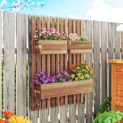 Outsunny Jardinera De Pared Con Enrejado De Madera 3 Macetas Móviles 60x16x80 Cm_3