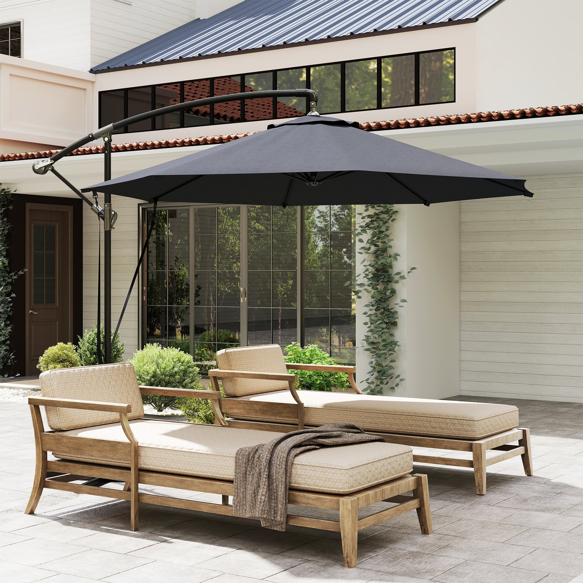 Outsunny Parasol Excéntrico Ø 290 Cm Con Base Cruzada Manivela Anti-uv 50+ Gris_4