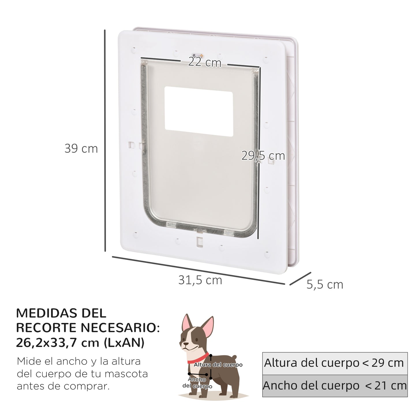 Pawhut Puerta Para Mascotas 31,5x39x5,5cm Con Cierre Magnético De 2 Vías Blanco_2