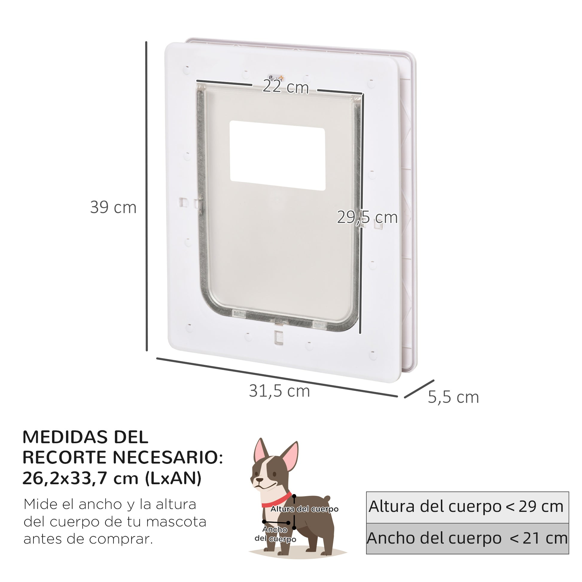 Pawhut Puerta Para Mascotas 31,5x39x5,5cm Con Cierre Magnético De 2 Vías Blanco_2