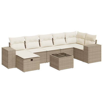 Set De Sofás De Jardín Y Cojines 8 Piezas Ratán Sintético Beige / Vetonek_0