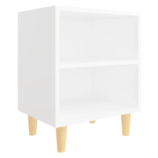 Mesita De Noche Con Patas De Madera Maciza Blanco 40x30x50 Cm_0