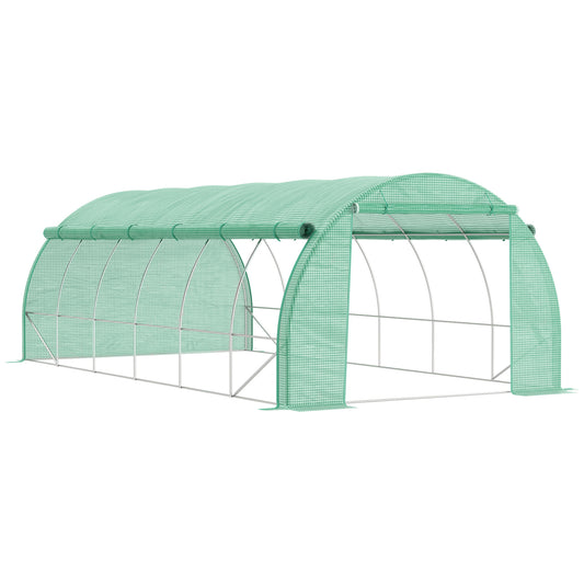 Outsunny Invernadero De Exterior 6x3x2 M Con Puerta Y 12 Ventanas De Malla Verde_0