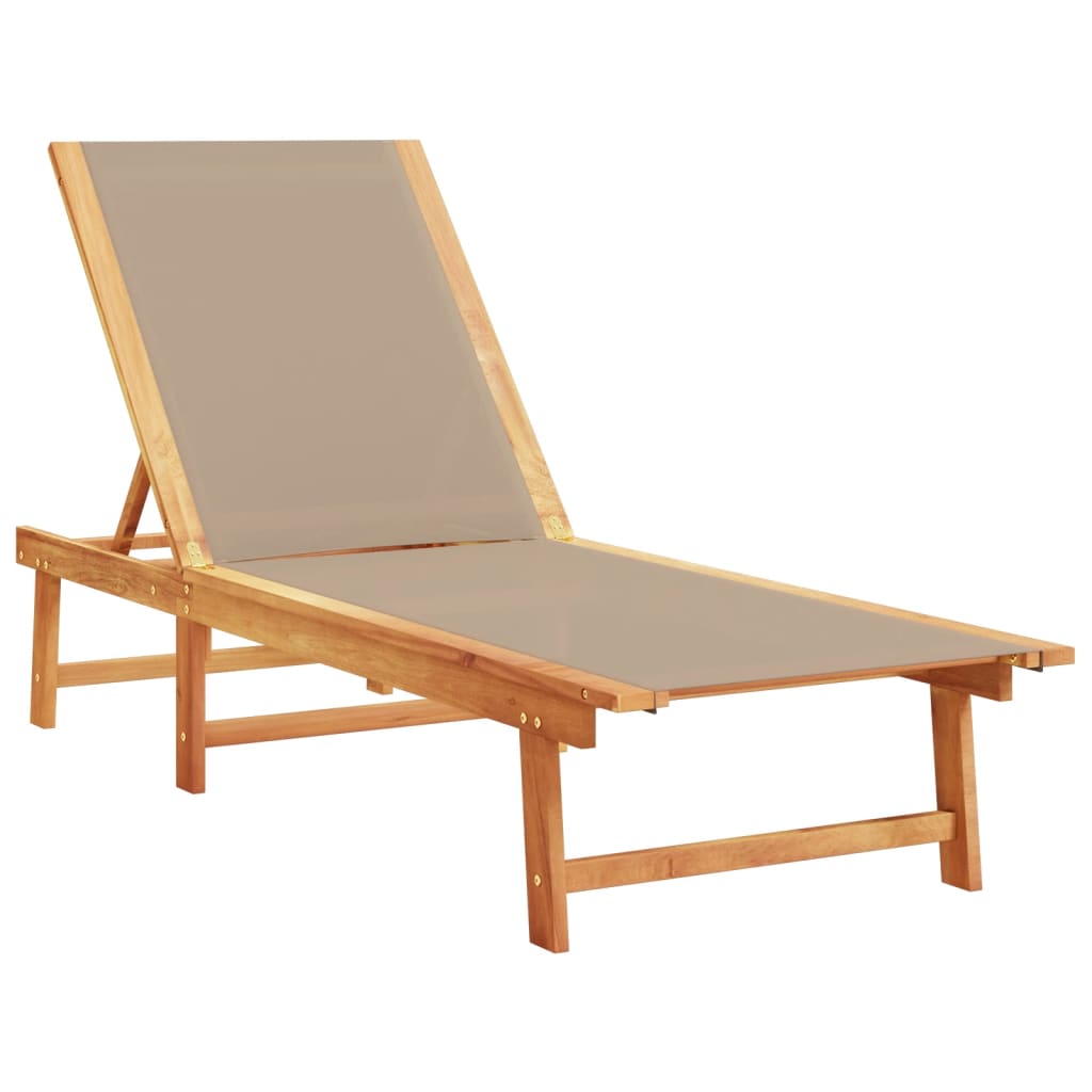 Tumbonas 2 Uds Con Mesa Madera Maciza Acacia Y Textileno Taupe / Vetonek_5