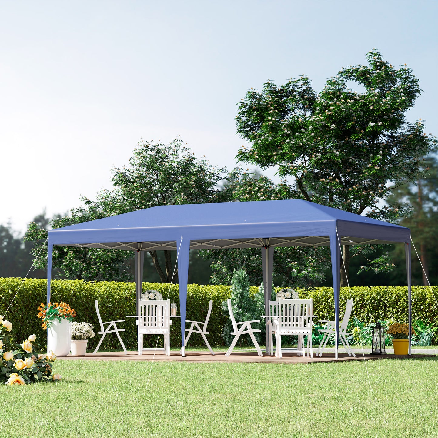 Outsunny Carpa Plegable 6x3 M Con Altura Ajustable En 3 Niveles Azul_1
