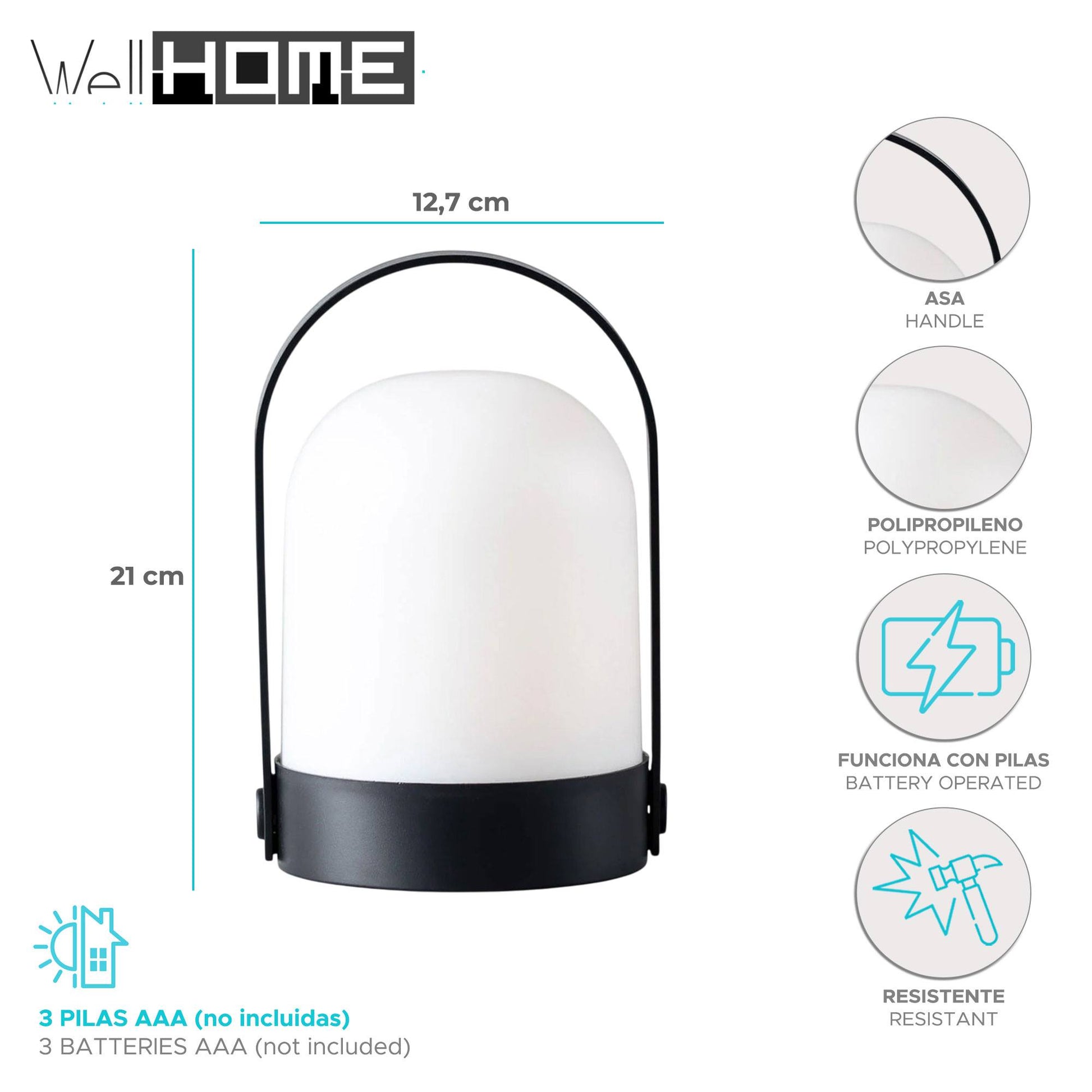 Well Home Lámpara Mesa En Polipropilenoh.21cm Negra