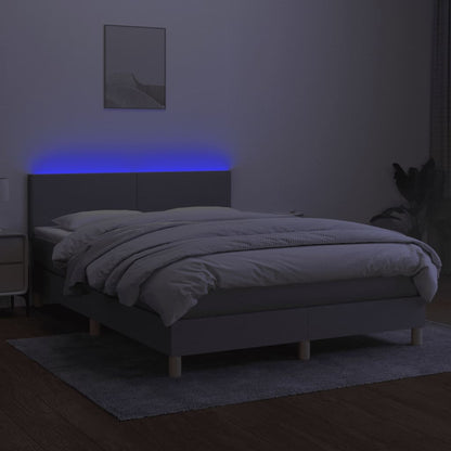 Cama Box Spring Colchón Y Luces Led Tela Gris Claro 140x200 Cm / Vetonek_4