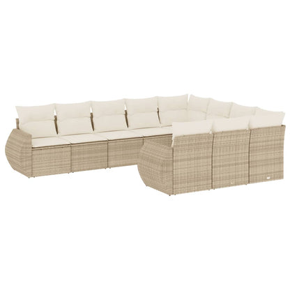 Juego De Sofás Jardín Con Cojines Beige 10 Pzas Ratán Sintético / Vetonek_2